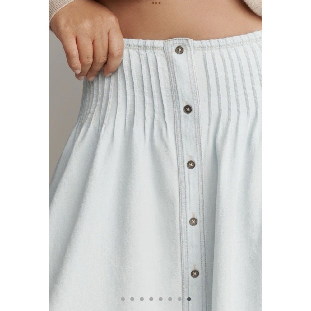 Anthropologie Pilcro Pintuck Basque Waist Denim Maxi Skirt Large Boho Western - Picture 4 of 13
